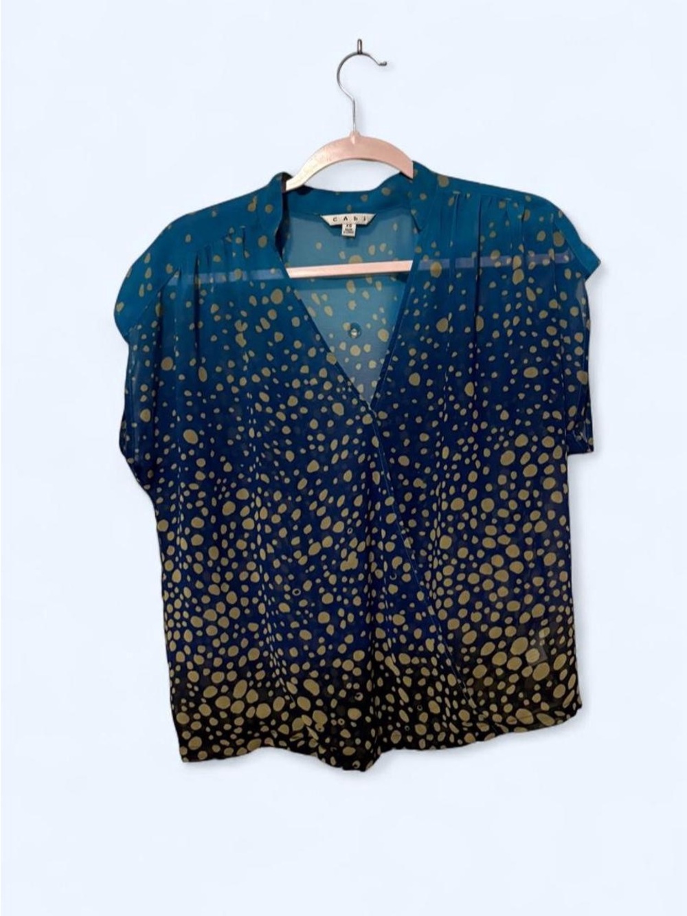 Vintage Y2K Cabi blue sheer polka dot top xs